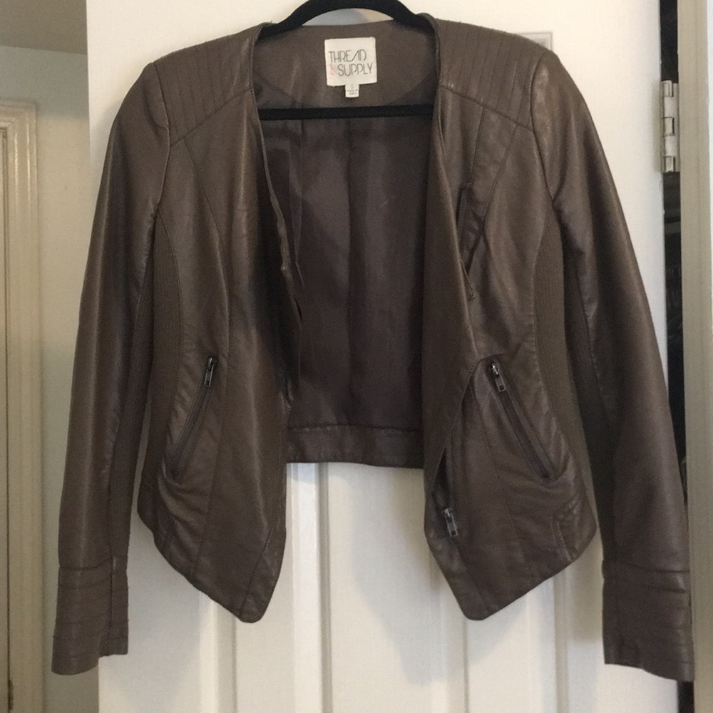 Brown Cropped faux leather jacket